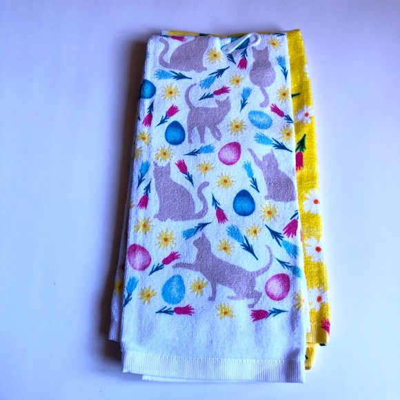 NEW Easter Kitchen Towels Let's Get Egg-cited SET OF 2 Towels Yellow White - Picture 6 of 16